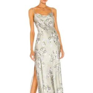 Vince Hazy Blossom Cowl Neck Satin Floral Slip Dress in Celery Women's 00